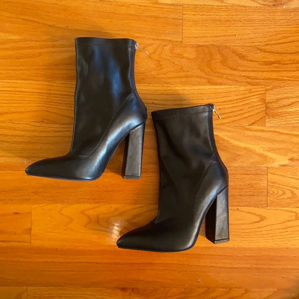 Black block heel boots